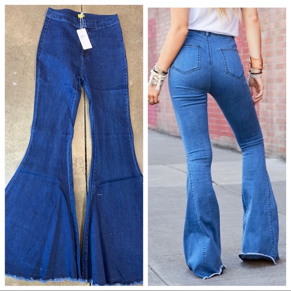 22 Frayed hem wide leg stretch bell flare jeans - Picture 6 of 10